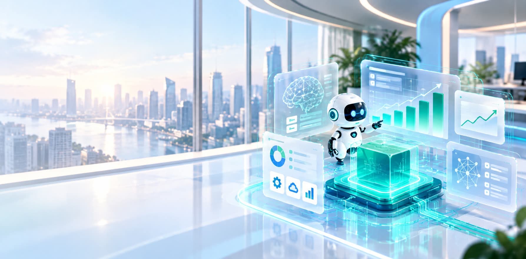 Minh hoạ robot AI vận hành hệ thống quản trị doanh nghiệp