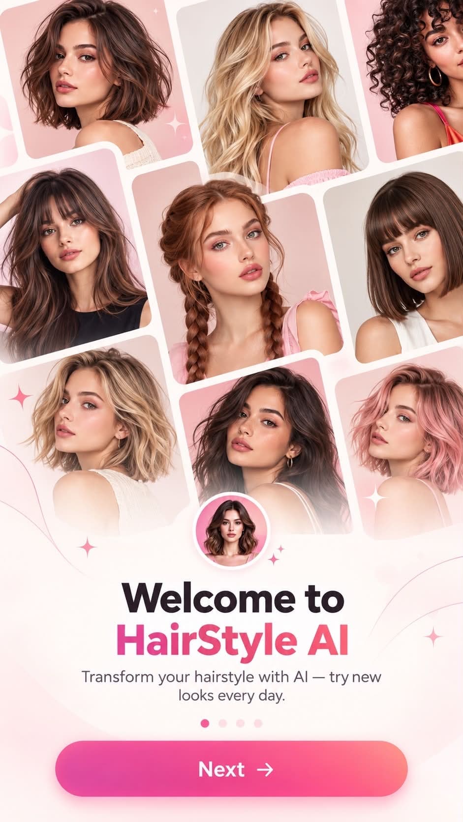 Giao diện minh hoạ — HairStyle AI: thử nhiều kiểu tóc bằng AI