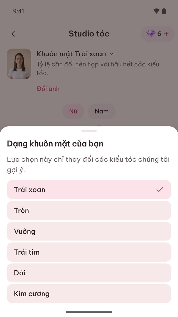 Bảng dạng khuôn mặt: trái xoan, tròn, vuông, trái tim, dài và kim cương