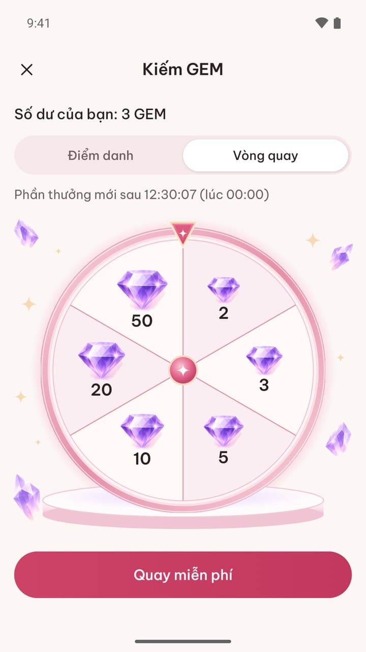 Màn kiếm GEM: điểm danh hằng ngày và vòng quay miễn phí