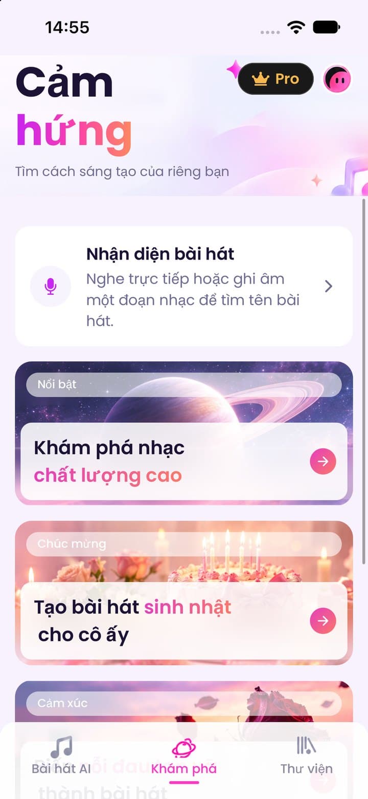 Trang Cảm hứng: nhận diện bài hát và các chủ đề như bài hát sinh nhật